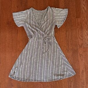 Striped Black and White Wrap Dress